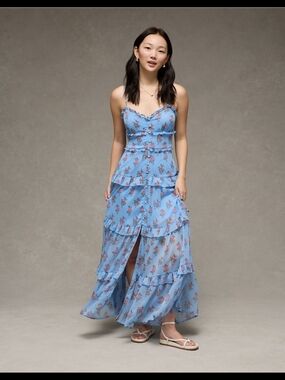 AE Button-up Ruffle Midi Dress